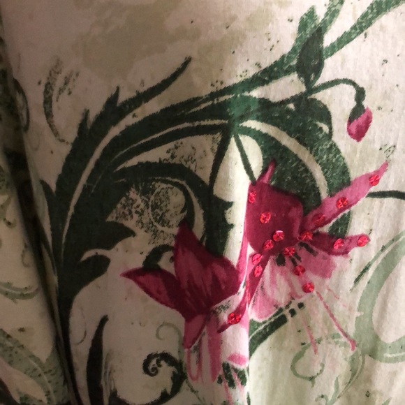 NEW WOMENS COLLECTIONS ETC. GREEN FLORAL TUNIC WITH HUMMINGBIRDS SEQUINS SIZE L - Picture 3 of 7